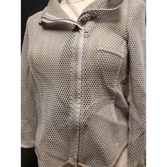 Akris Punto For Bergdorf Goodman Gray Asymmetrical Zip Net Jacket Top Sz 12 NWT - Picture 3 of 9